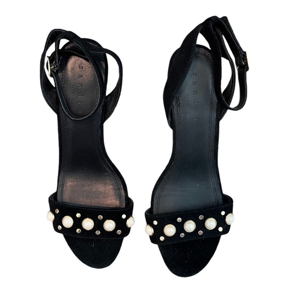 Sandro Nina Pearls Noir Black Suede Heels - sz US 8.5 / EU 39 - Picture 2 of 6